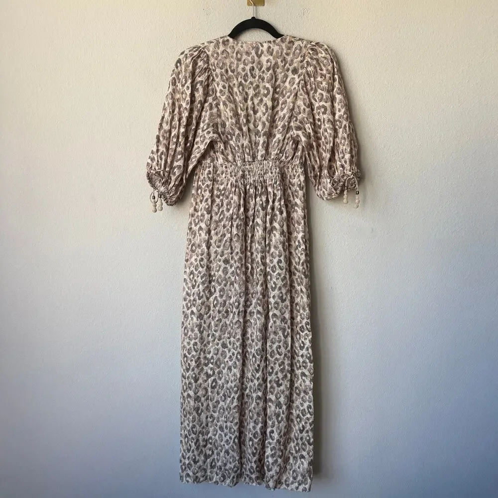 Zimmermann Melody Leopard Print Linen Midi Dress Size 0 - Picture 3 of 5